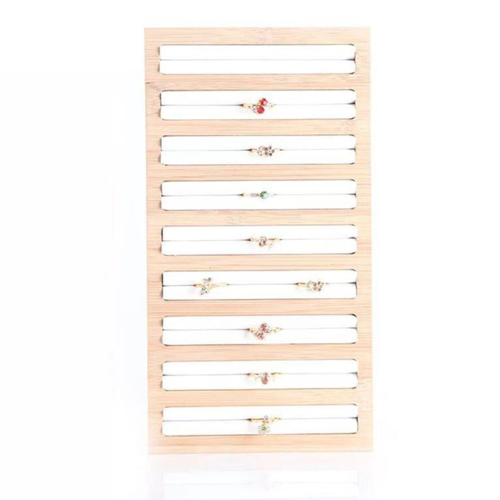 Bamboo Wooden Jewelry Display Plate Rings Earrings Storage Stand for Shop White