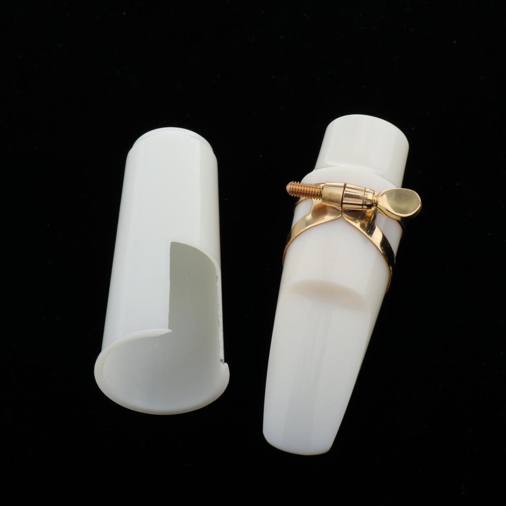 White Alto Sax Mouthpiece with Gold Ligature Cap Kit Woodwind Insrument Accs