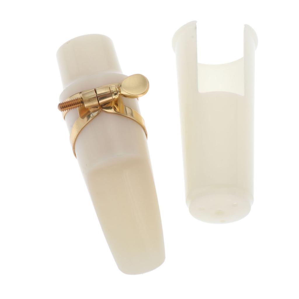 White Alto Sax Mouthpiece with Gold Ligature Cap Kit Woodwind Insrument Accs