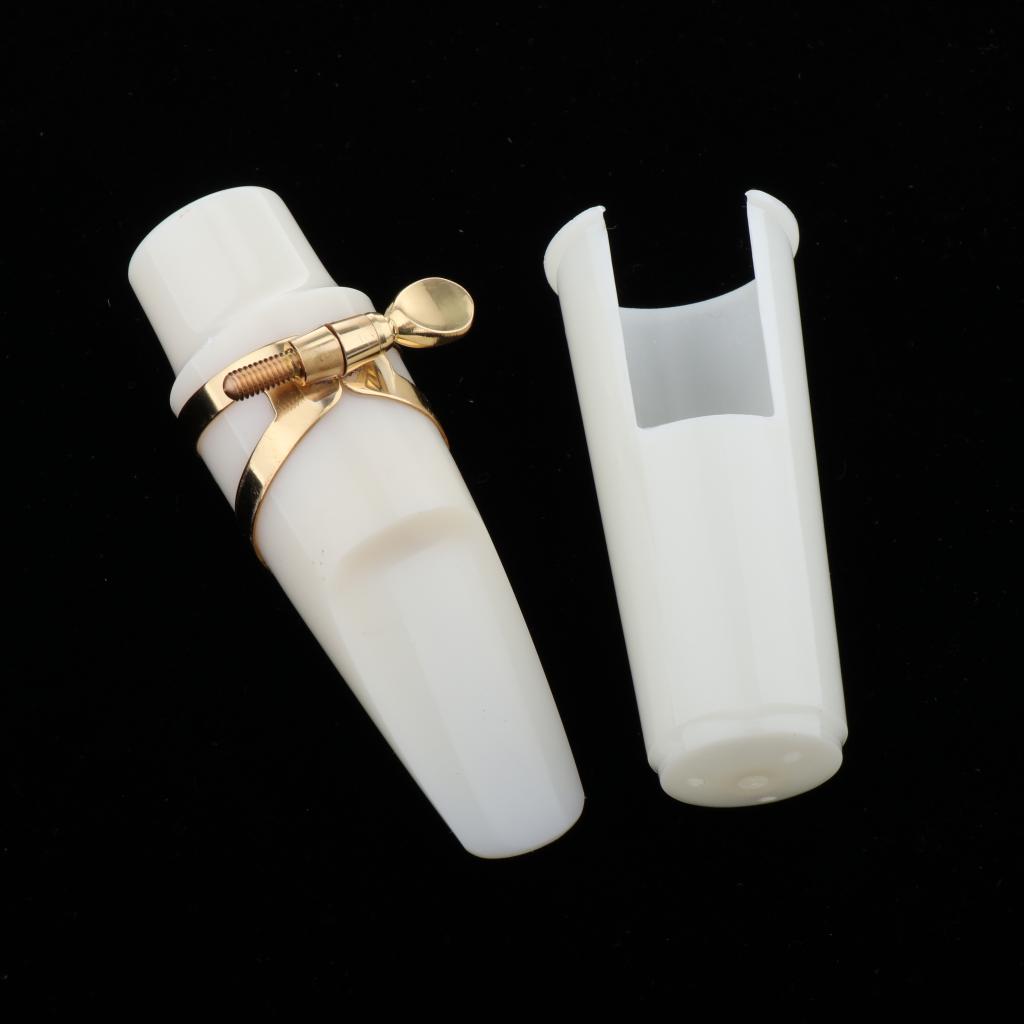 White Alto Sax Mouthpiece with Gold Ligature Cap Kit Woodwind Insrument Accs