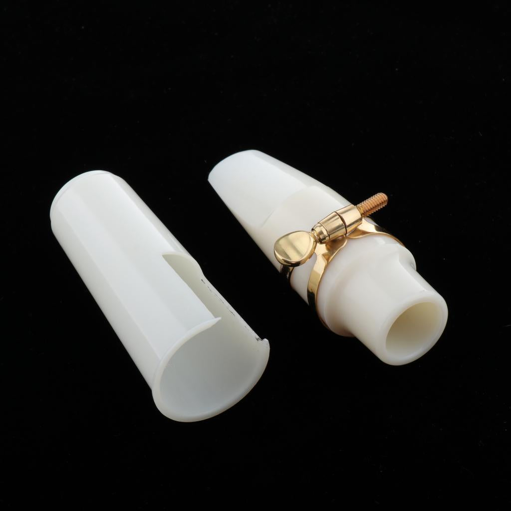 White Alto Sax Mouthpiece with Gold Ligature Cap Kit Woodwind Insrument Accs