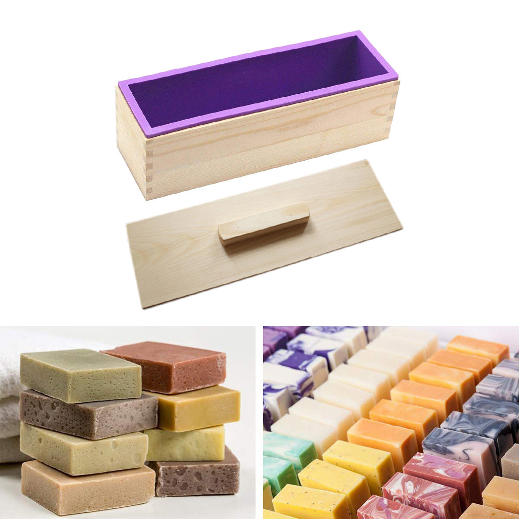 Rectangle Soap Silicone Loaf Mold Wood Box for Soap Making Supplies Purple