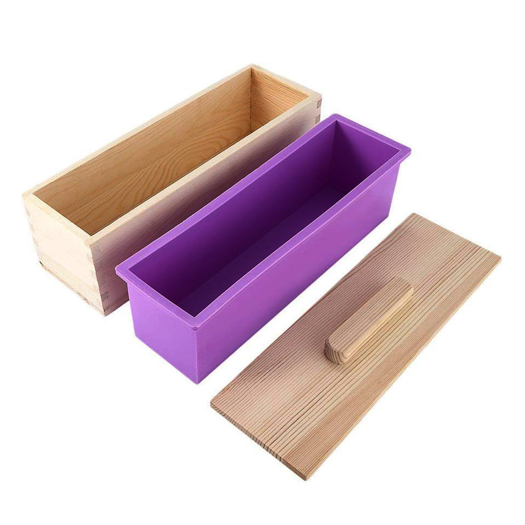 Rectangle Soap Silicone Loaf Mold Wood Box for Soap Making Supplies Purple