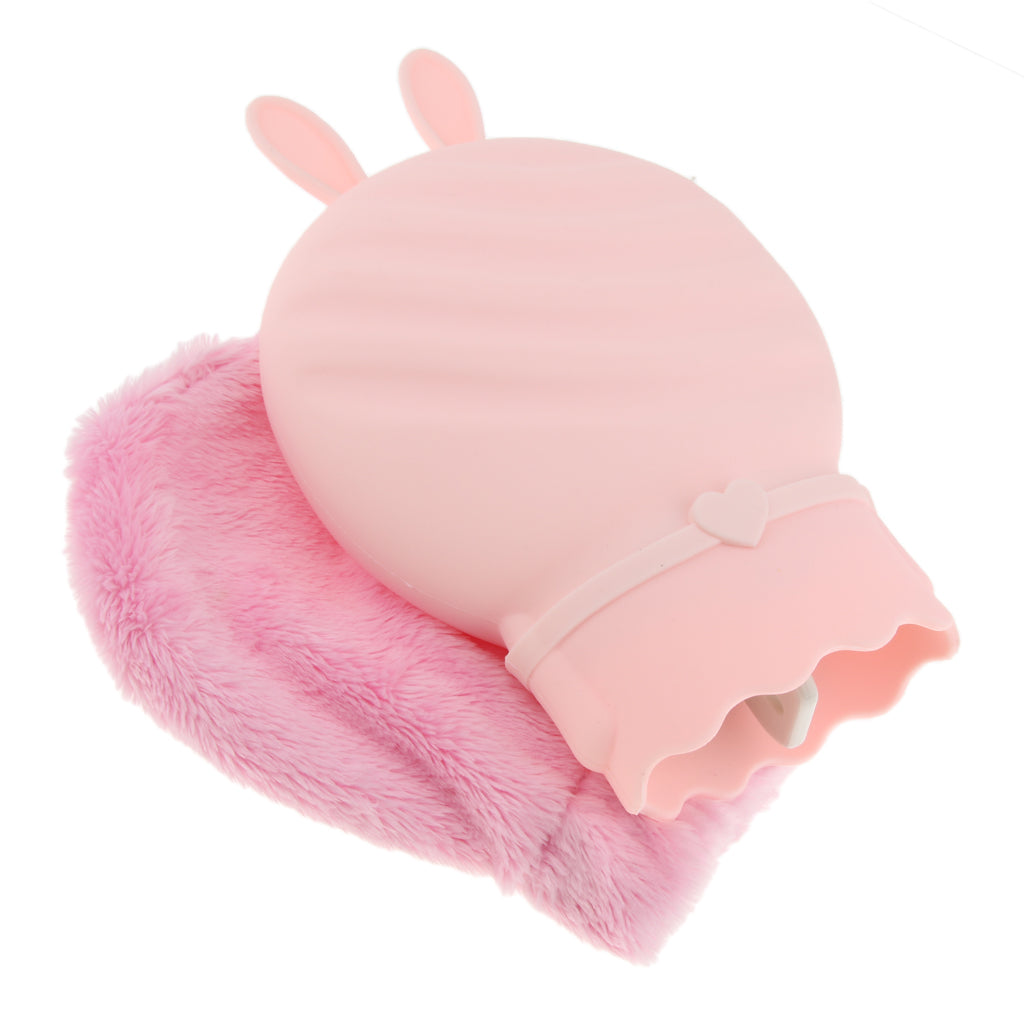 Portable Silicone Hot Water Bag Warm Heat Water Bottle with a Plush Sleeve Pink