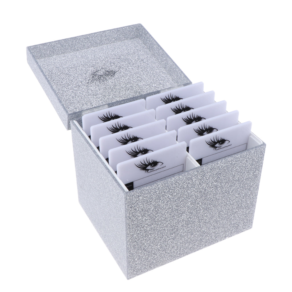 10pcs Eyelash Grafting Stand False Lash Display Board Organizer Storage Case Silver