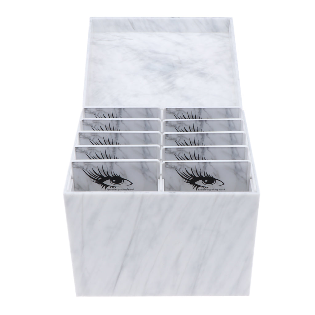 10pcs Eyelash Grafting Stand False Lash Display Board Organizer Storage Case Marble