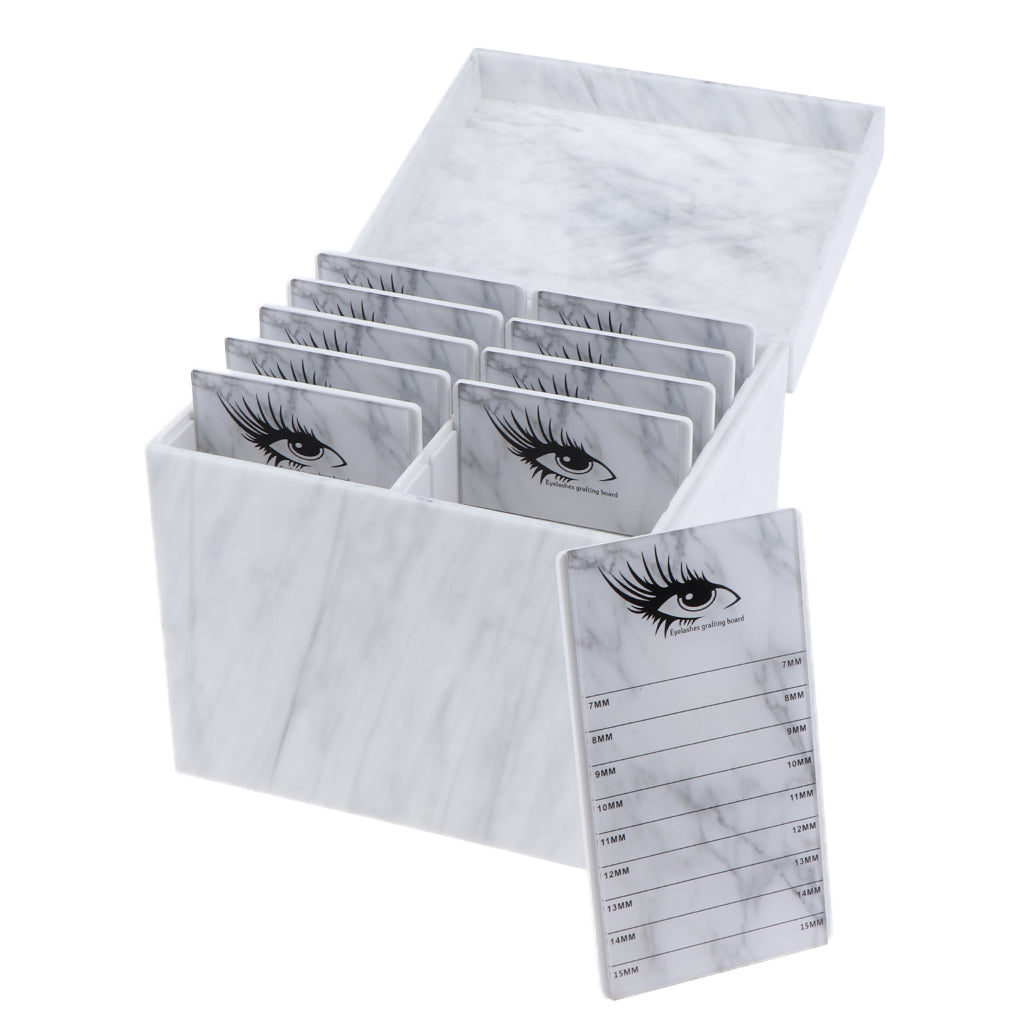 10pcs Eyelash Grafting Stand False Lash Display Board Organizer Storage Case Marble