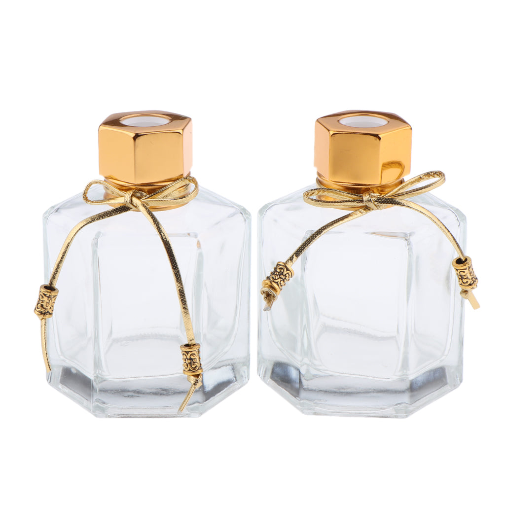 2Pcs 100ml Fragrance Glass Diffuser Bottles for DIY Craft Reed Essential Oil Golden