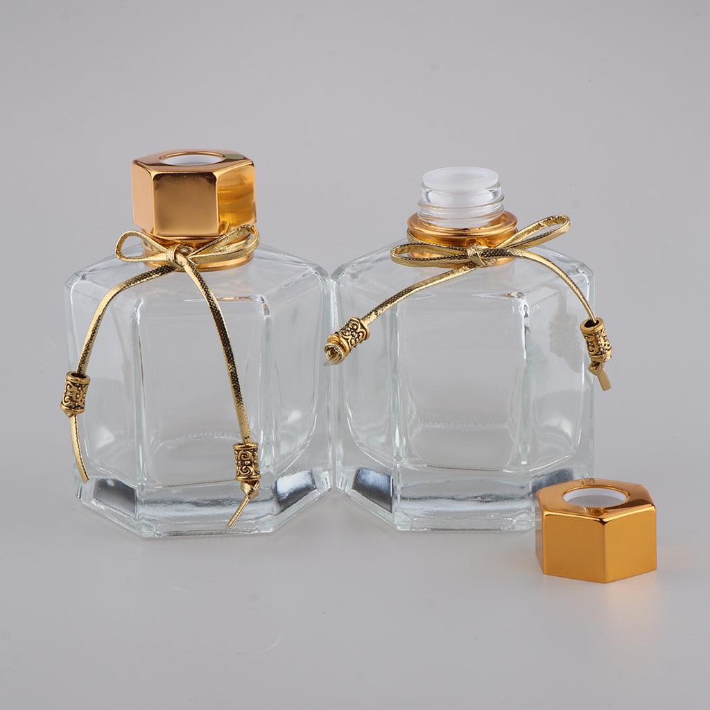 2Pcs 100ml Fragrance Glass Diffuser Bottles for DIY Craft Reed Essential Oil Golden