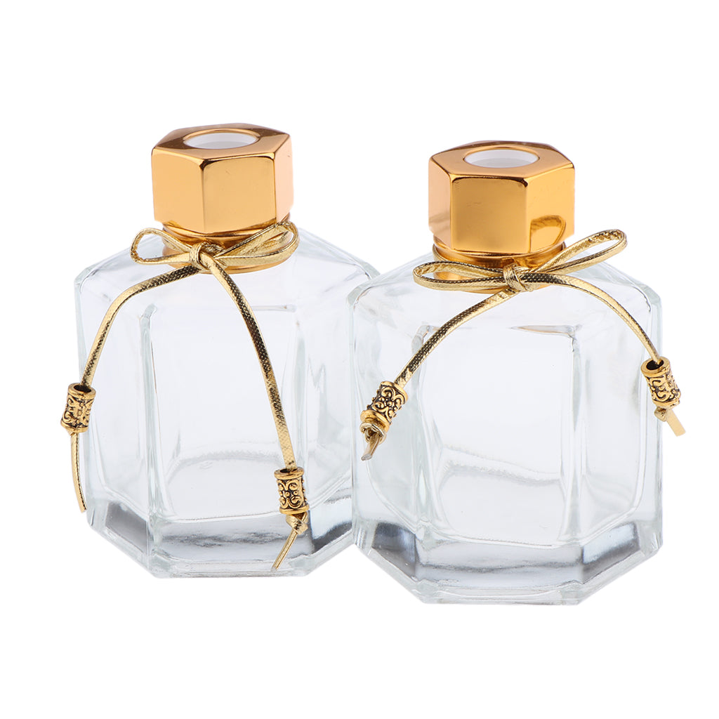 2Pcs 100ml Fragrance Glass Diffuser Bottles for DIY Craft Reed Essential Oil Golden