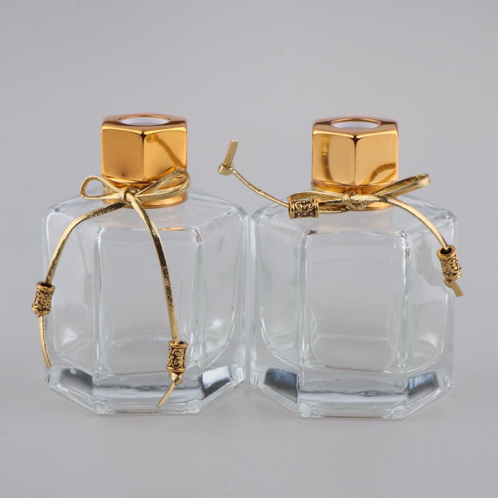 2Pcs 100ml Fragrance Glass Diffuser Bottles for DIY Craft Reed Essential Oil Golden