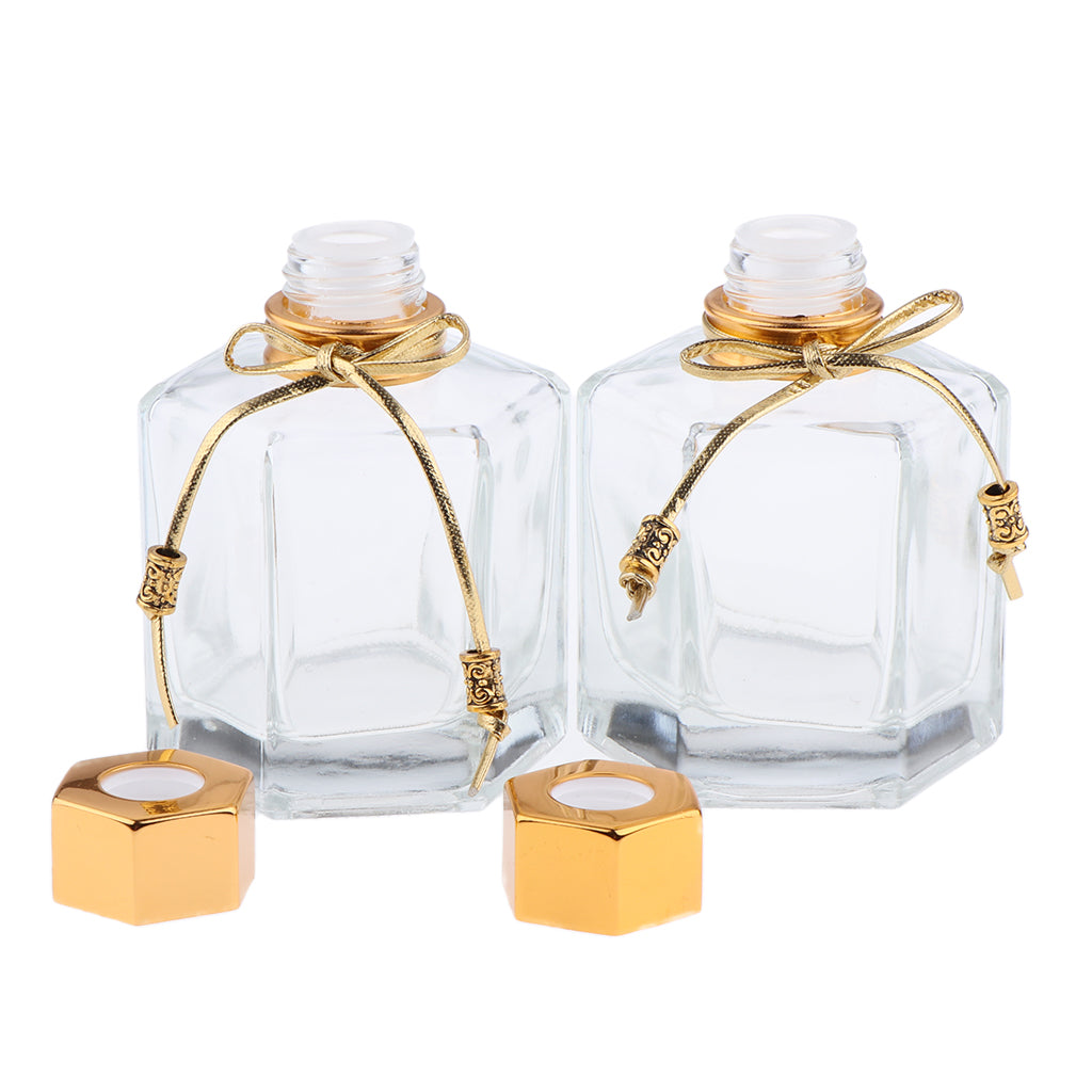 2Pcs 100ml Fragrance Glass Diffuser Bottles for DIY Craft Reed Essential Oil Golden