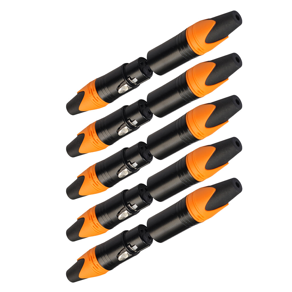 5 Pairs 3 Pin XLR Connector Male and Female Microphone Mic Cable Adapter Orange