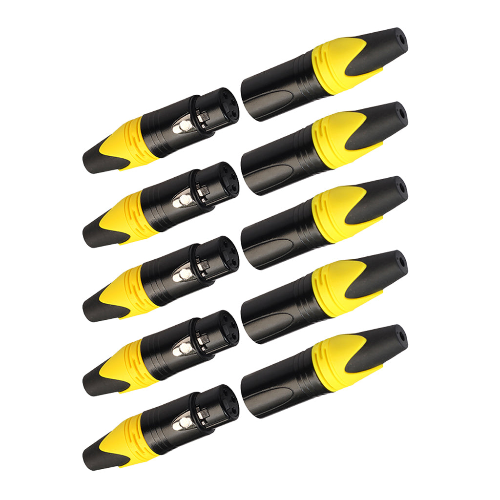 5 Pairs 3 Pin XLR Connector Male and Female Microphone Mic Cable Adapter Yellow