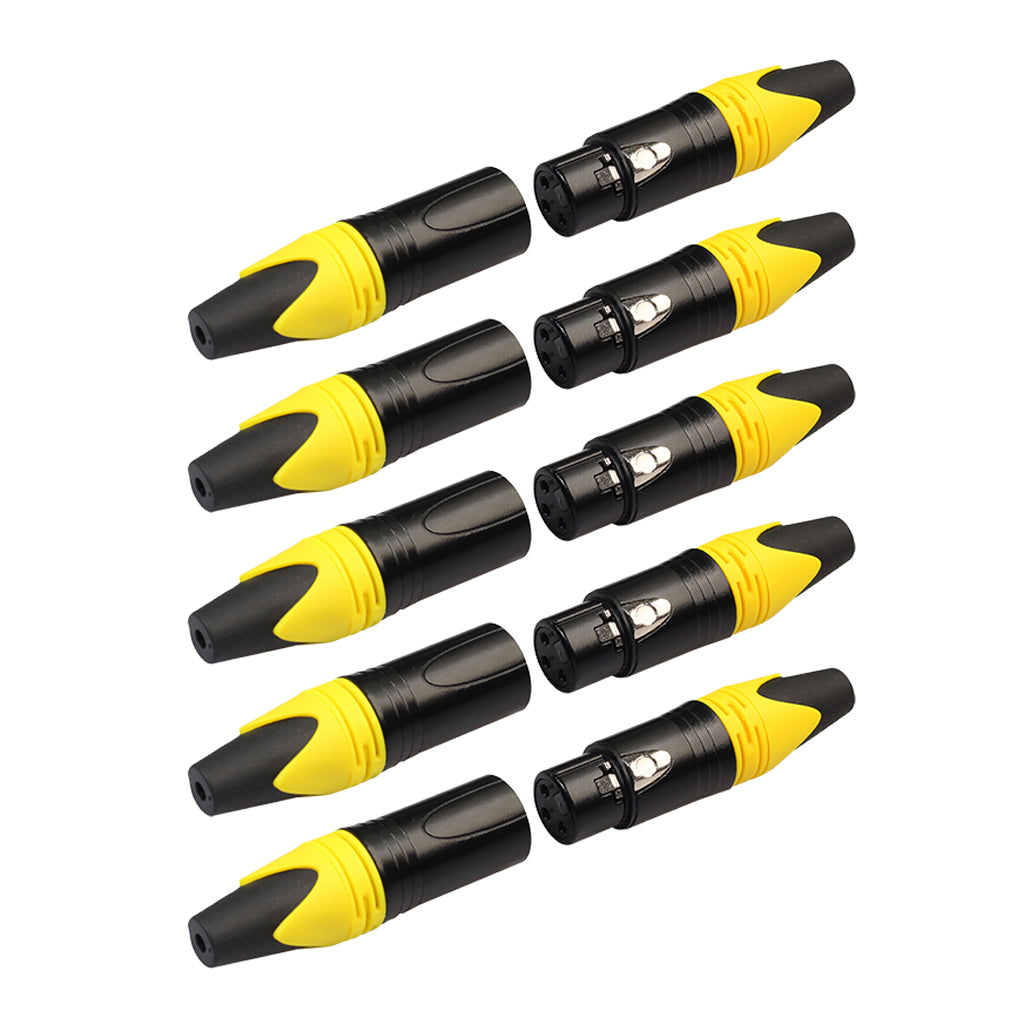 5 Pairs 3 Pin XLR Connector Male and Female Microphone Mic Cable Adapter Yellow