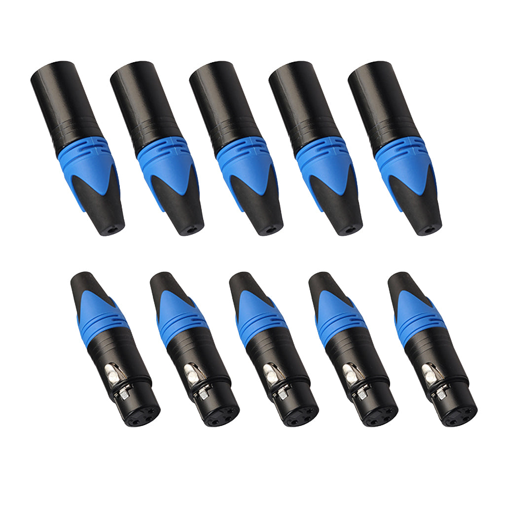 5 Pairs 3 Pin XLR Connector Male and Female Microphone Mic Cable Adapter Blue