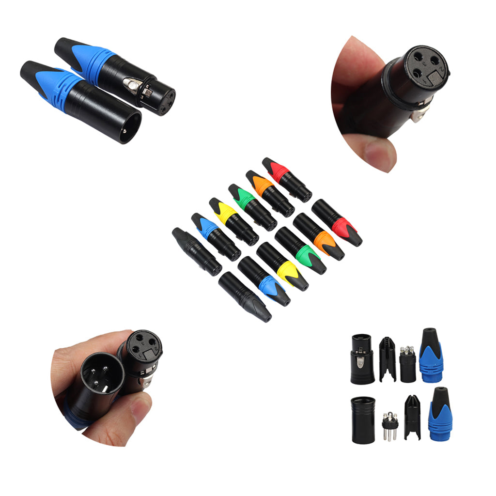 5 Pairs 3 Pin XLR Connector Male and Female Microphone Mic Cable Adapter Blue