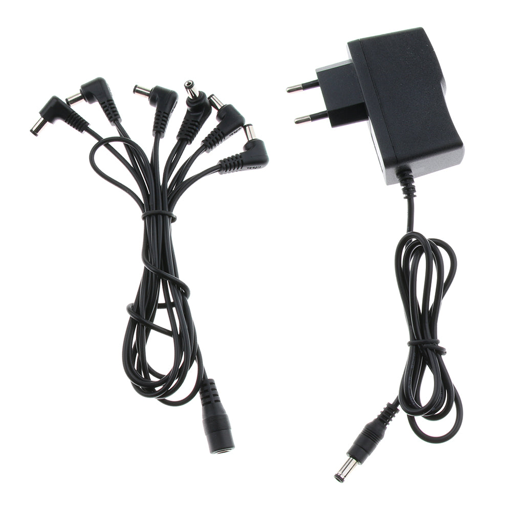 1 to 6 Way Guitar Effect Pedals Power Supply Cable + Adapter (EU Plug)