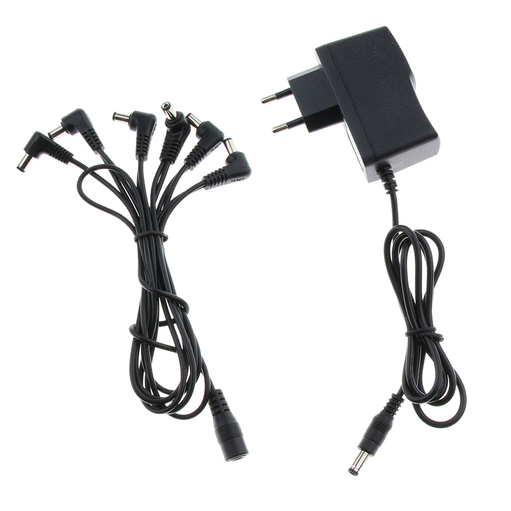 1 to 6 Way Guitar Effect Pedals Power Supply Cable + Adapter (EU Plug)