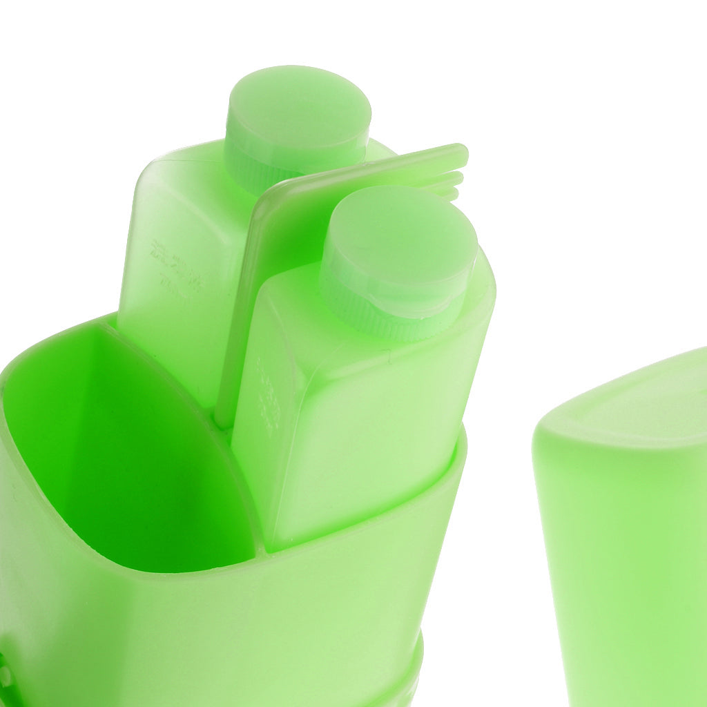 5 Pieces Portable Toothbrush Travel Case Box Wash Gargle Cup Set Green