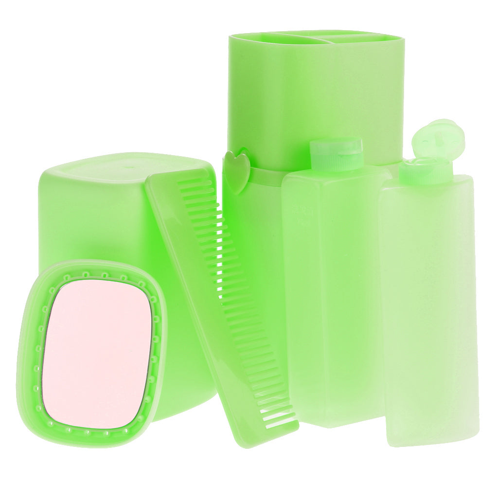 5 Pieces Portable Toothbrush Travel Case Box Wash Gargle Cup Set Green