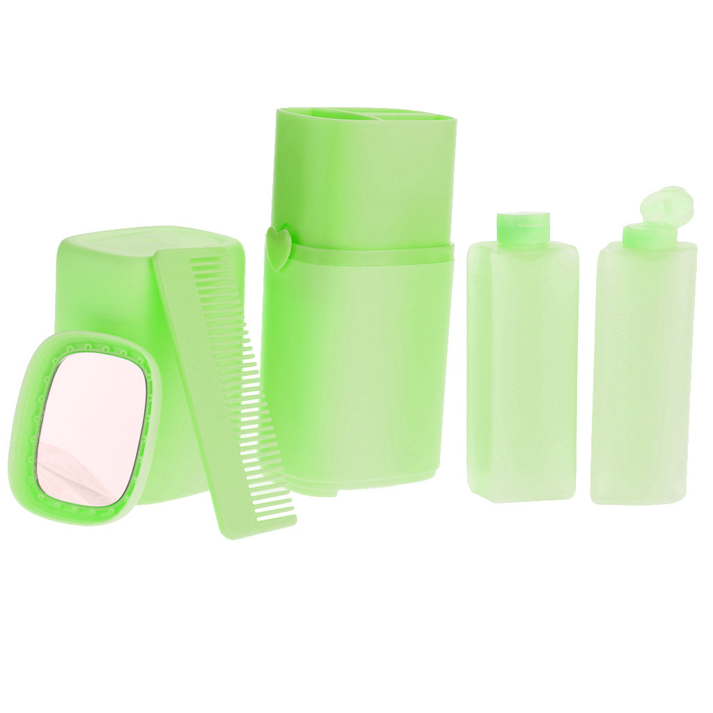 5 Pieces Portable Toothbrush Travel Case Box Wash Gargle Cup Set Green