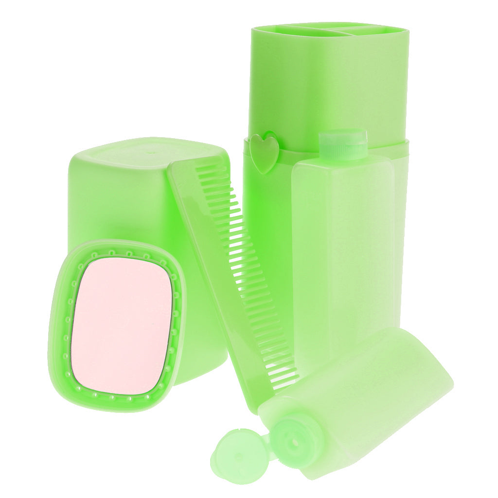 5 Pieces Portable Toothbrush Travel Case Box Wash Gargle Cup Set Green