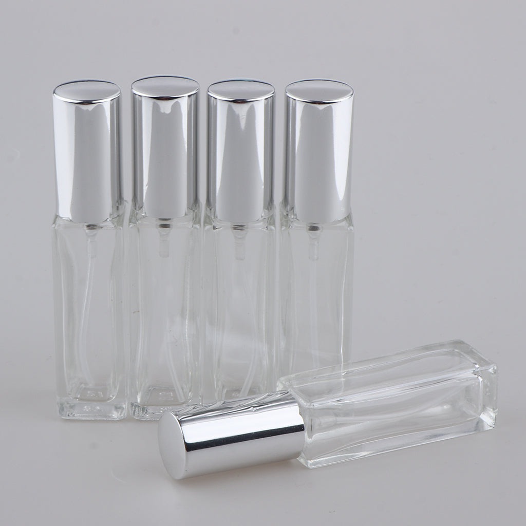 5x Empty Refillable Perfume Bottle Pump Spray Bottle 10ml Glass Shiny Silver