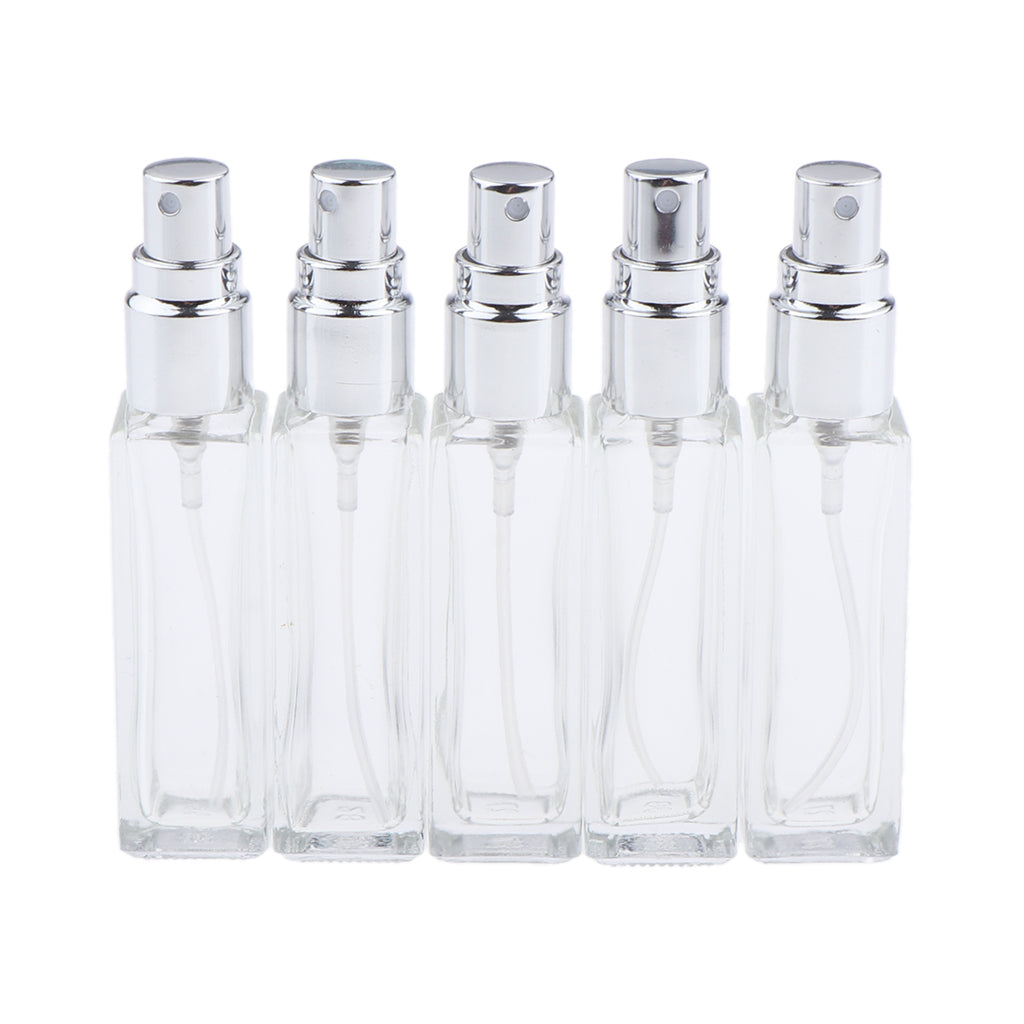 5x Empty Refillable Perfume Bottle Pump Spray Bottle 10ml Glass Shiny Silver