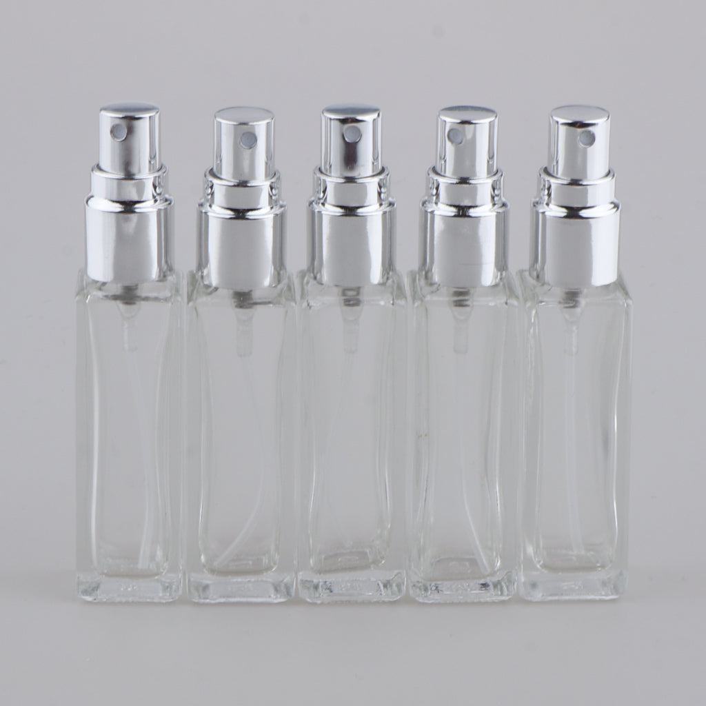 5x Empty Refillable Perfume Bottle Pump Spray Bottle 10ml Glass Shiny Silver