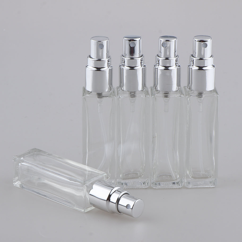 5x Empty Refillable Perfume Bottle Pump Spray Bottle 10ml Glass Shiny Silver