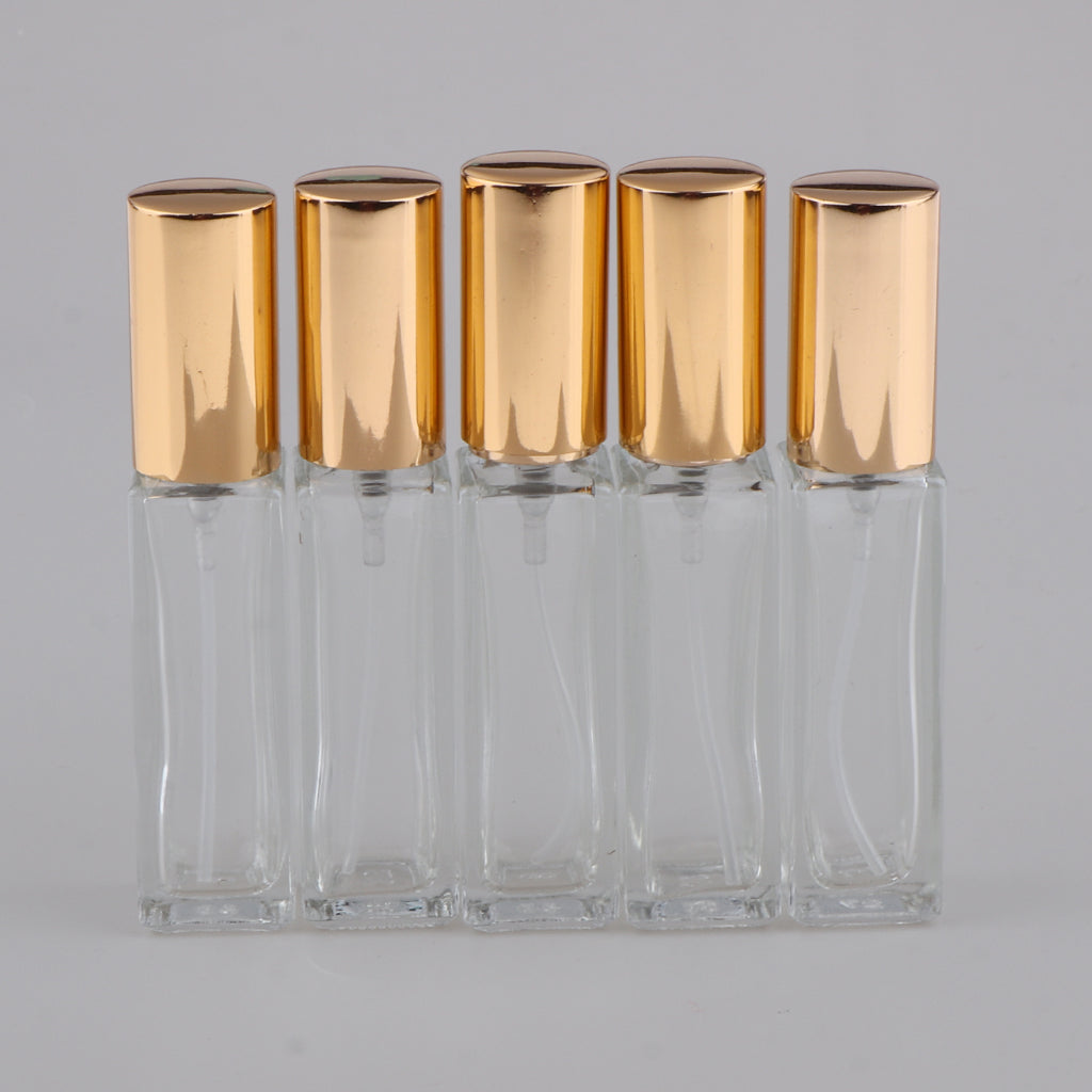 5x Empty Refillable Perfume Bottle Pump Spray Bottle 10ml Glass Shiny Golden