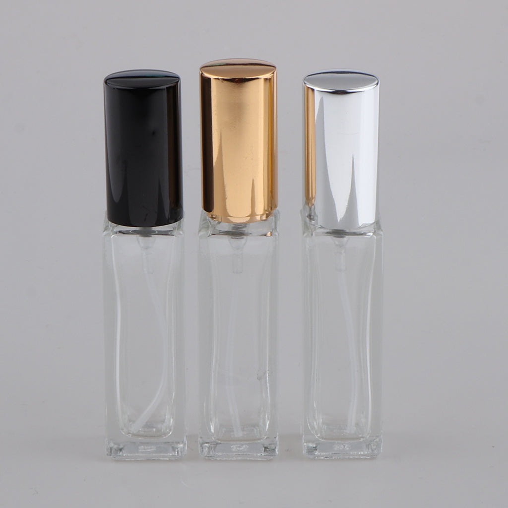 5x Empty Refillable Perfume Bottle Pump Spray Bottle 10ml Glass Shiny Golden