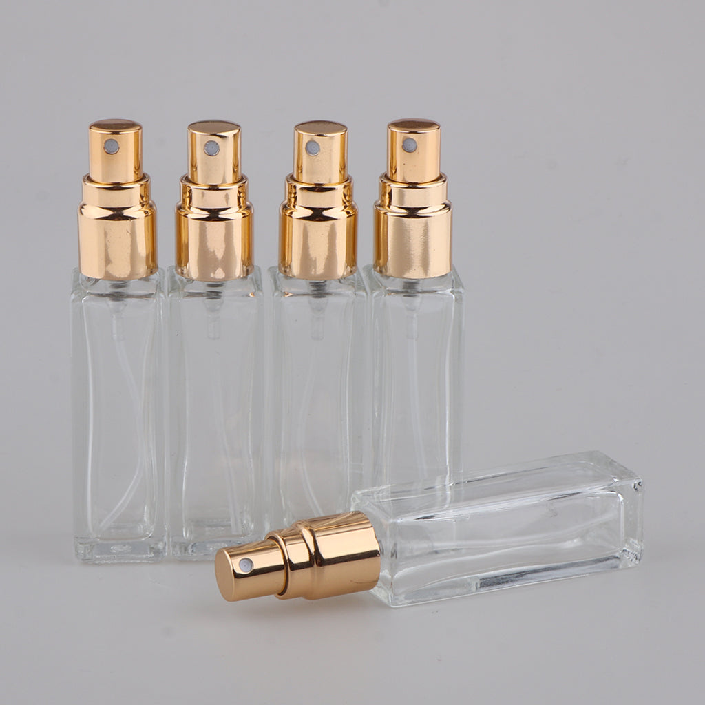 5x Empty Refillable Perfume Bottle Pump Spray Bottle 10ml Glass Shiny Golden