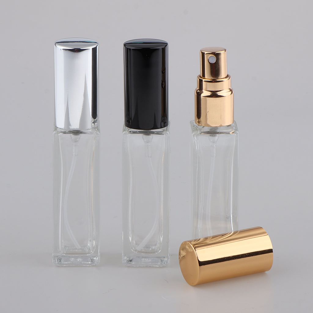 5x Empty Refillable Perfume Bottle Pump Spray Bottle 10ml Glass Shiny Golden