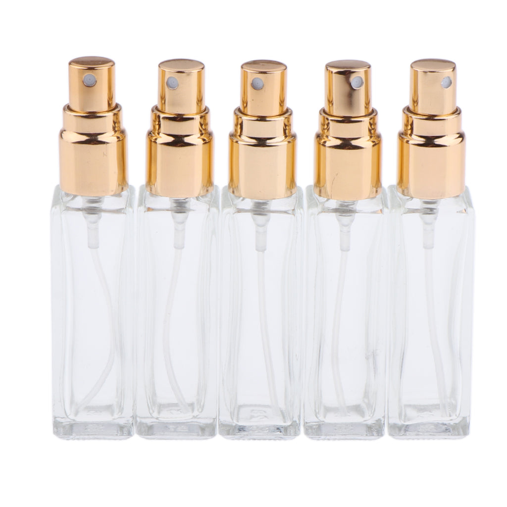 5x Empty Refillable Perfume Bottle Pump Spray Bottle 10ml Glass Shiny Golden