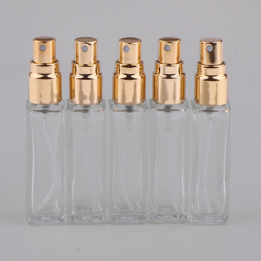 5x Empty Refillable Perfume Bottle Pump Spray Bottle 10ml Glass Shiny Golden