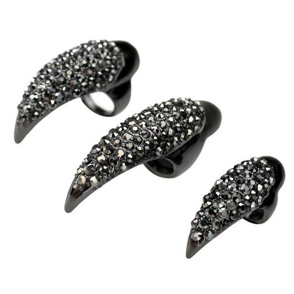 Fashion Eagle Claw Rings Crystal Jewelry Nail Art Decoration Party Black