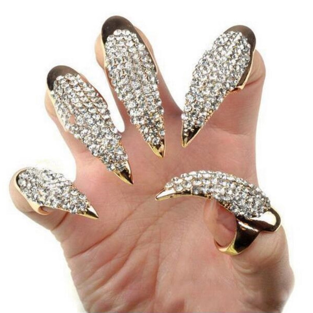 Fashion Eagle Claw Rings Crystal Jewelry Nail Art Decoration Party Golden