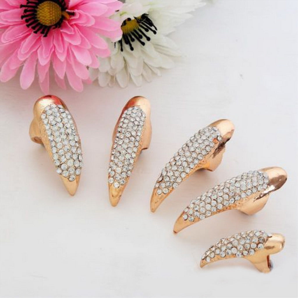 Fashion Eagle Claw Rings Crystal Jewelry Nail Art Decoration Party Golden