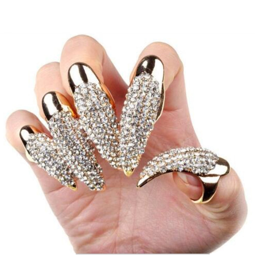 Fashion Eagle Claw Rings Crystal Jewelry Nail Art Decoration Party Golden