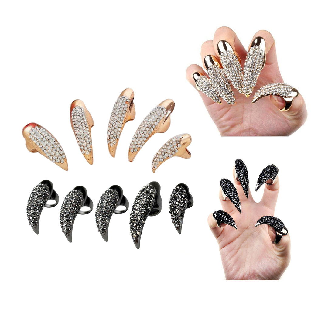 Fashion Eagle Claw Rings Crystal Jewelry Nail Art Decoration Party Golden