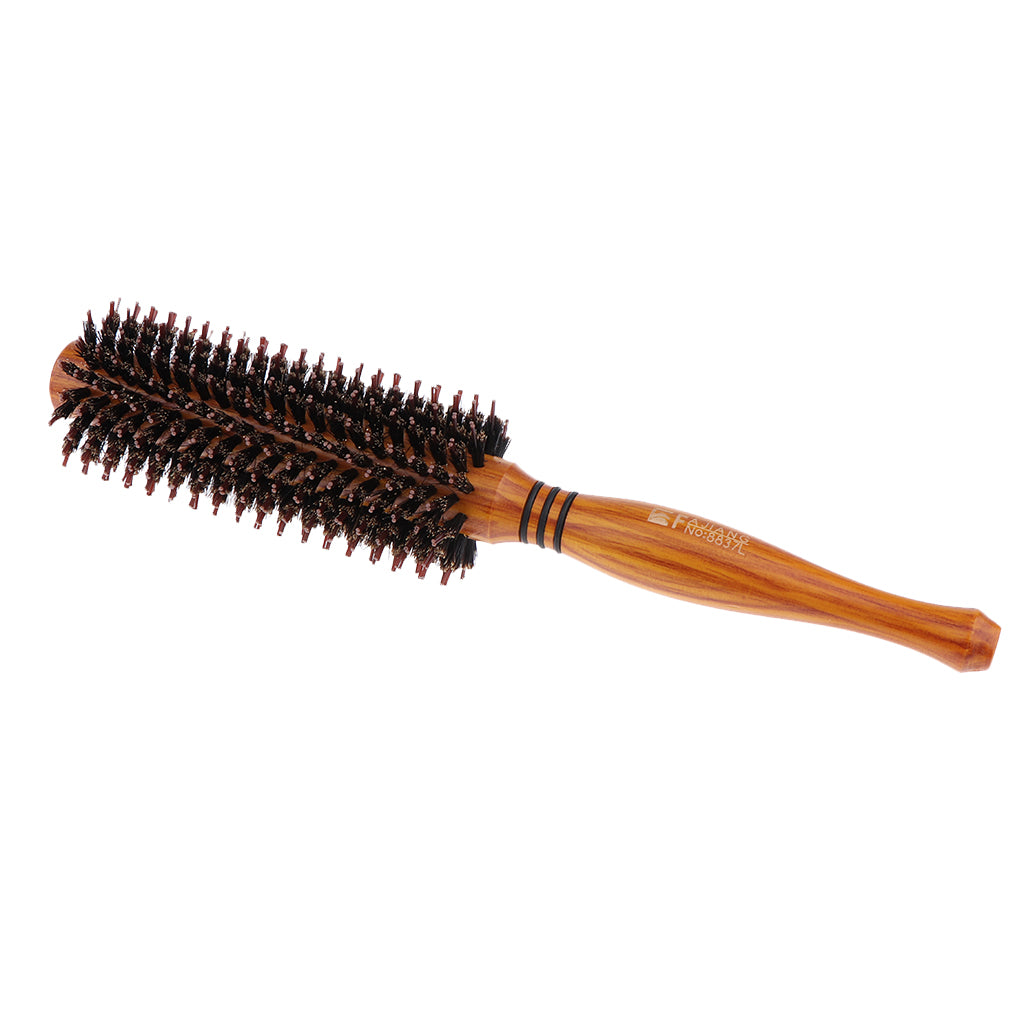 Round Anti-Static Wooden Barrel Hairbrush for Blow Drying Styling Curling Large