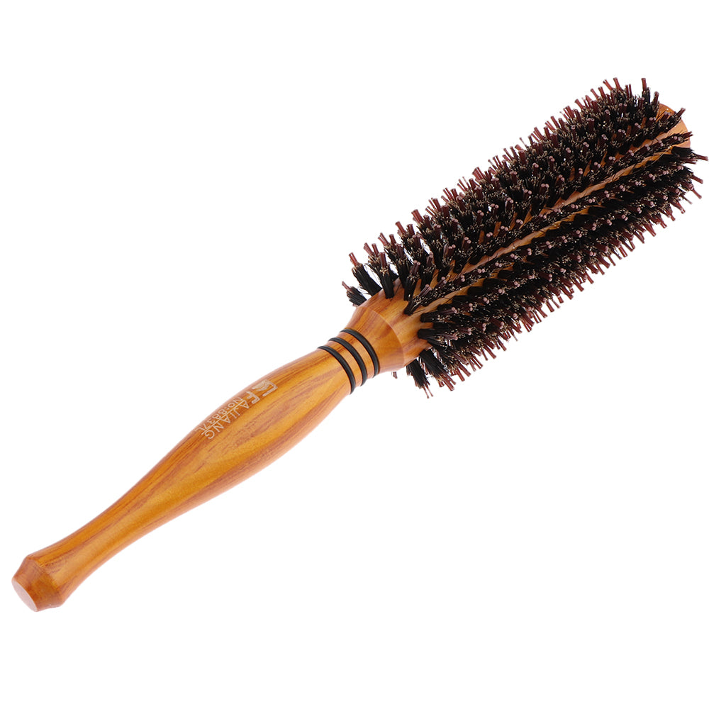 Round Anti-Static Wooden Barrel Hairbrush for Blow Drying Styling Curling Large