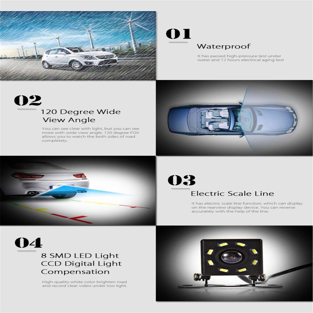 Universal 8 LED Night Vision 120 Degree Car Rear View Reversing Camera