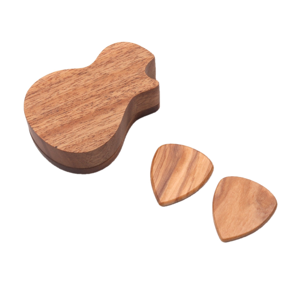 Wood Guitar Picks Plectrum+Pick Holder for Acoustic Electric Guitar Rosewood