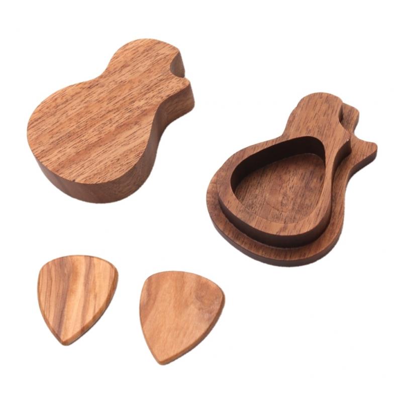 Wood Guitar Picks Plectrum+Pick Holder for Acoustic Electric Guitar Rosewood