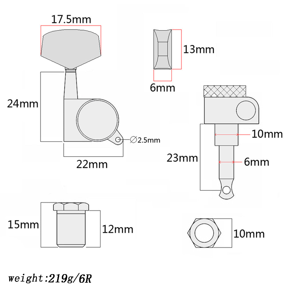 6R Locked String Guitar Tuning Pegs Tuner With Keys Small Square Head Silver