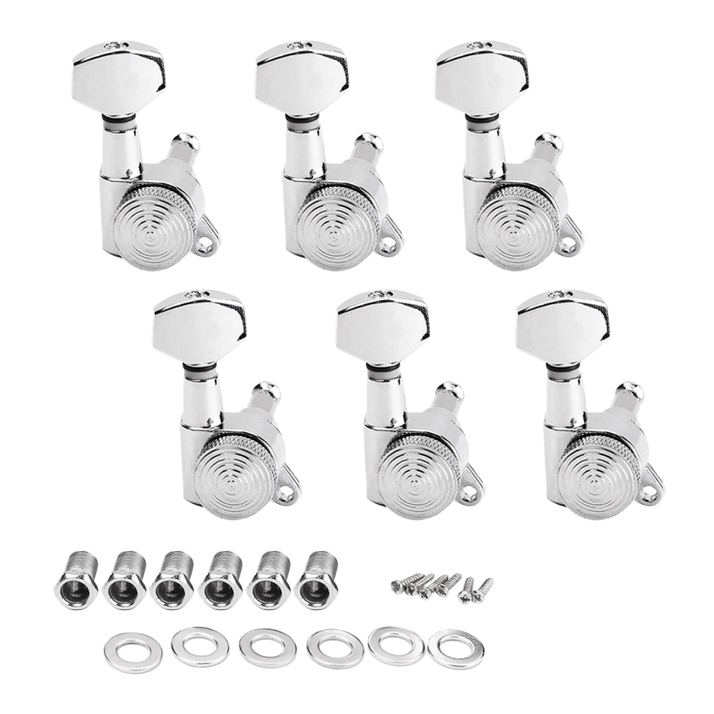 6R Locked String Guitar Tuning Pegs Tuner With Keys Small Square Head Silver