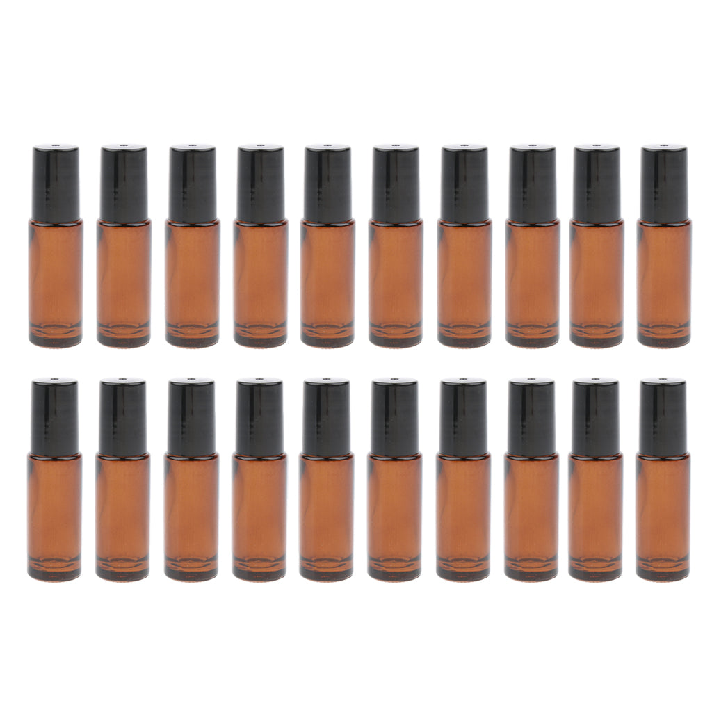 20 Pieces 5ml Essential Oil Roller Bottles Glass Perfume Bottles Dark Brown